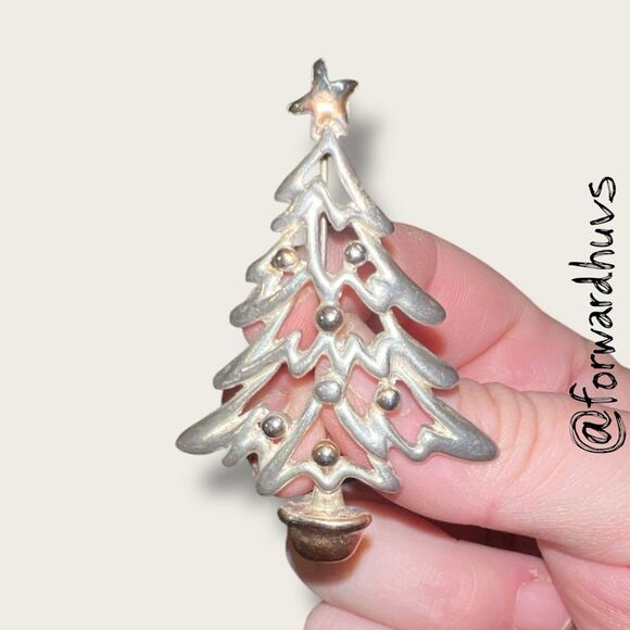 Bundle Sale 3 for $15 | Vintage Silver-Tone Christmas Tree Brooch - Picture 4 of 8